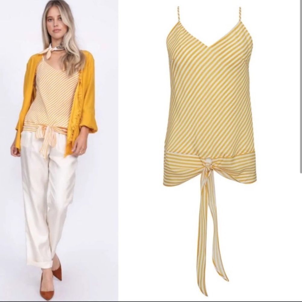 NWT Gold Hawk Silk Waist Tie Cami Yellow/White Striped XS
